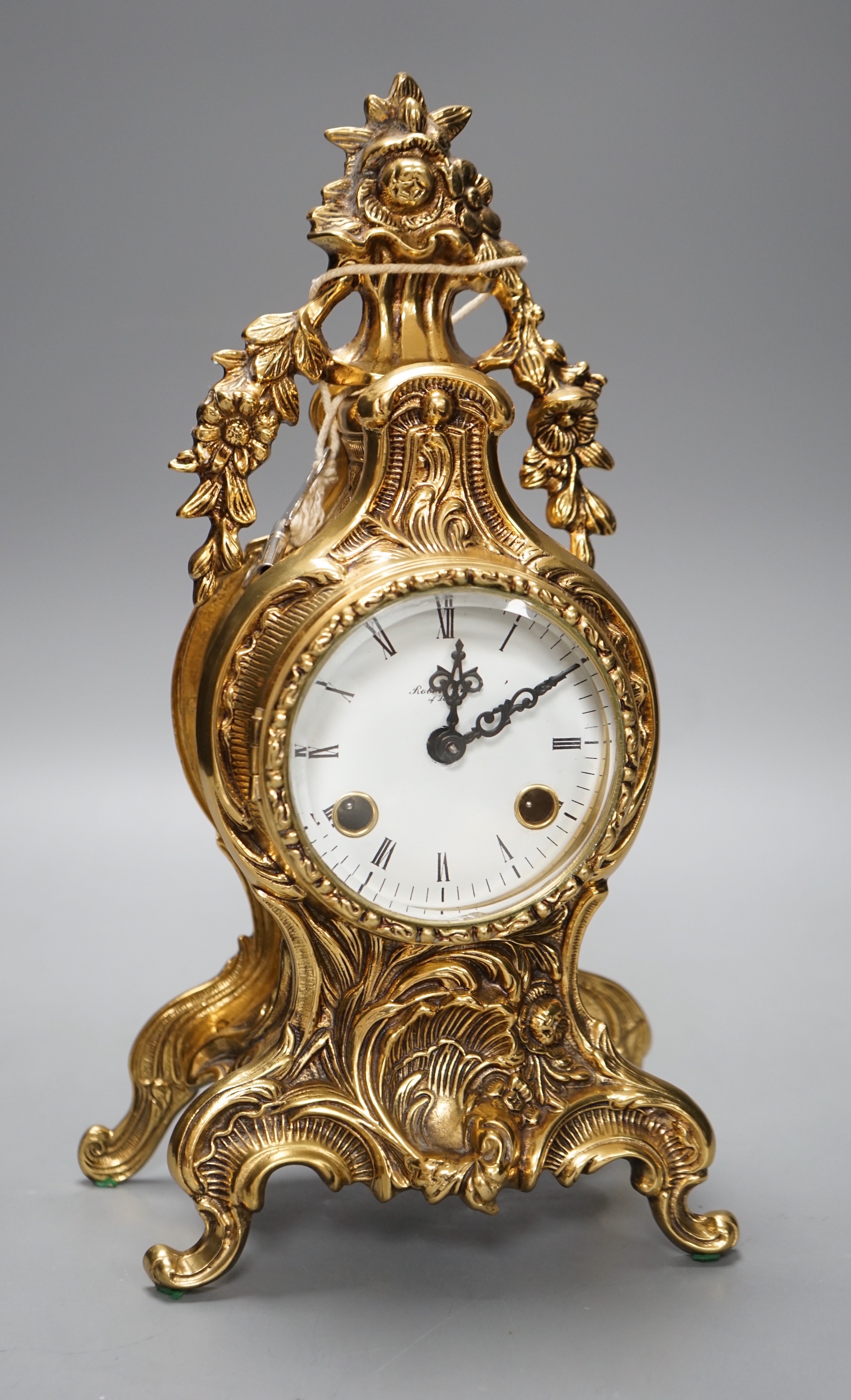 A Franz Hermle cast brass mantel clock, 123-070 movement, floating balance, eight day bim bam strike, 33cm